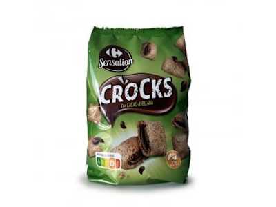 Cereales rellenos de crema de avellana Crocks Sensation Carrefour sin gluten 500 g.
