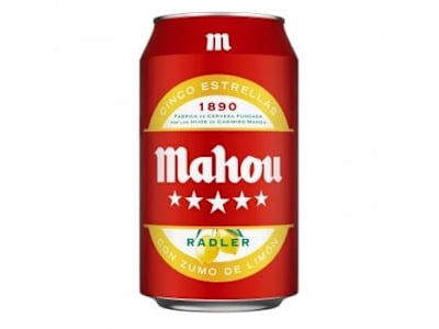 Cerveza Mahou 5 Estrellas Radler con zumo natural de limón lata 33 cl.