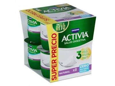 Bífidus desnatado natural Danone Activia pack de 8 unidades de 120 g.