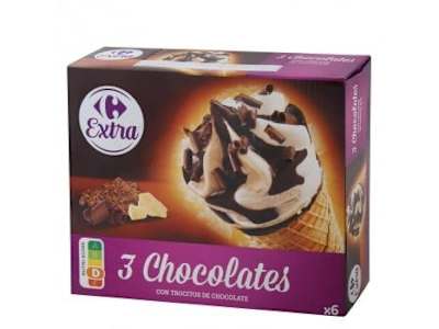 Conos con helado de tres chocolates Carrefour 6 ud.