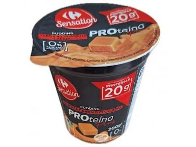 Pudding sabor a caramelo salado proteína plus Carrefour Sensation sin gluten y sin azúcar añadido 200 g.
