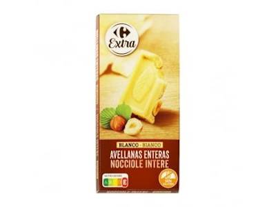 Chocolate blanco con avellanas enteras Extra Carrefour sin gluten 200 g.