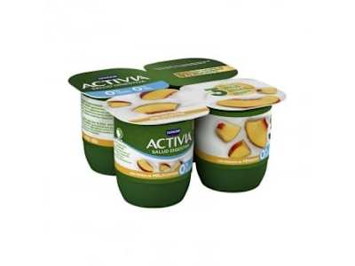 Bífidus desnatado con trozos de melocotón Danone Activia sin azúcar añadido pack de 4 unidades de 120 g.