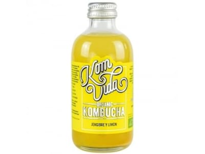 Kombucha de jengibre y limón ecológico Komvida sin gluten botella 25 cl.