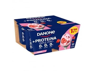 Yogur desnatado proteína con fresa Danone sin gluten y sin azúcar añadido pack 4 unidades de 105 g.