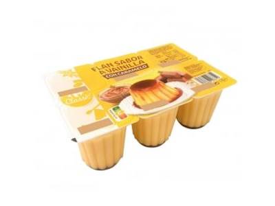 Flan sabor vainilla con caramelo Carrefour sin gluten pack de 6 unidades de 100 g.