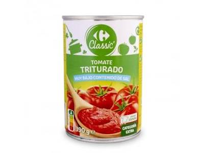 Tomate triturado contenido bajo de sal Carrefour 390 g.