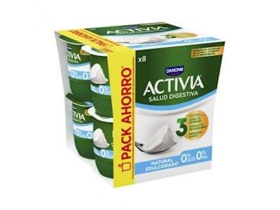 Bífidus desnatado edulcorado natural Danone Activia pack de 8 unidades de 120 g.