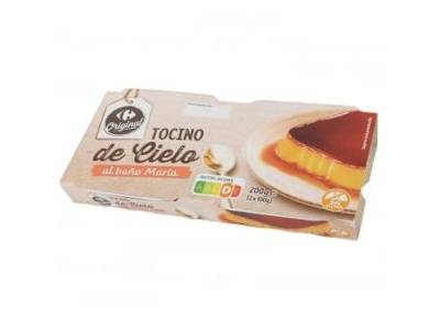 Tocino de cielo al baño Maria Carrefour Original sin gluten pack de 2 unidades de 100 g.
