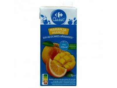 Bebida de naranja y mango Carrefour Classic sin azúcar añadido brik 1 l.