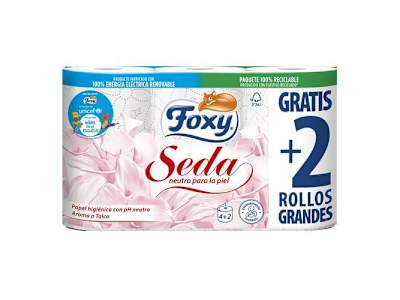 PAPEL HIGIÉNICO FOXY 4+2 SEDA 3 CAPAS 6 UNIDADES