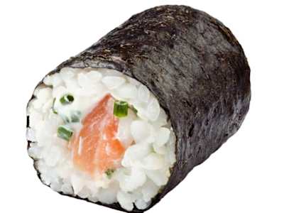 Maki de salmón, queso y cebolleta
