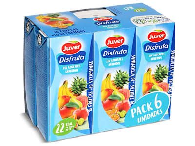 Bebida de zumo 10 frutas sin azúcares añadidos Juver Disfruta brik 6 x 200 ml