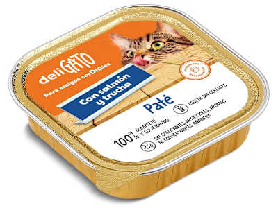 Paté para gato con salmón y trucha Deligato de Dia tarrina 100 g