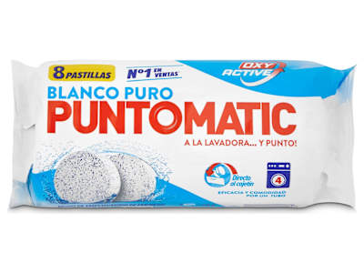 Detergente máquina blanco puro en pastillas Puntomatic bolsa 4 lavados