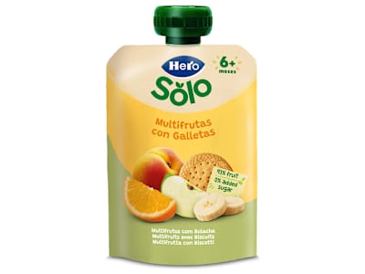 Alimento infantil con puré multifrutas con galleta Hero bolsa 100 g