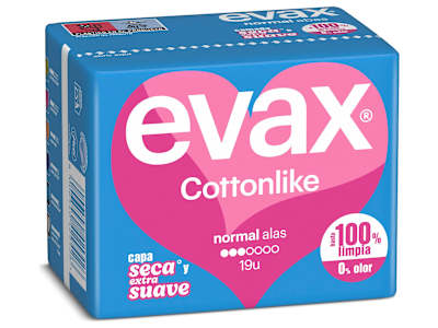 Compresas normal con alas Evax bolsa 19 unidades