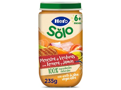 Puré de menestra de verduras con jamón y ternera Hero frasco 235 g
