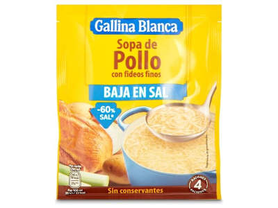 Sopa de pollo con fideos finos bajo en sal Gallina Blanca sobre 68 g