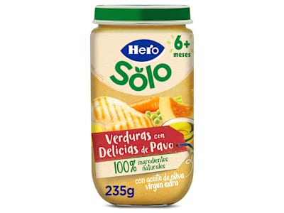 Puré de verduritas con delicias de pavo Hero frasco 235 g
