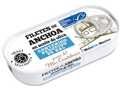 Filetes de anchoa del Cantábrico MSC en aceite de oliva reducido sal Dia Mari Marinera lata 29 g
