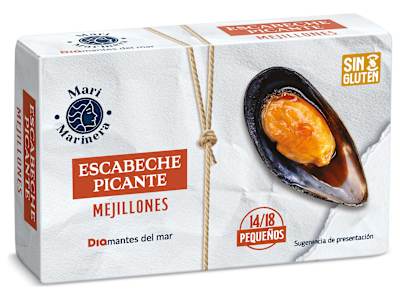 Mejillones en escabeche picantes 14/18 piezas Dia Mari Marinera lata 69 g