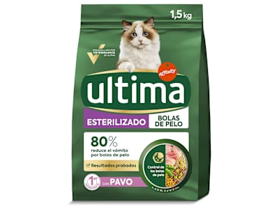 Alimento para gatos esterilizados anti bolas de pelo con pavo Ultima bolsa 1.5 Kg