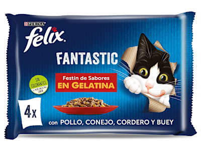 Alimento para gatos fantastic sabor carne Felix bolsa 4 x 85 g