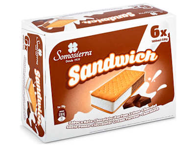 Helado sandwich nata y chocolate 6 unidades Somosierra caja 300 g
