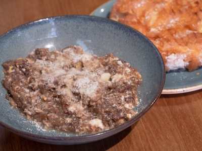 Revuelto Morcilla Cebolla Cara y Parmes