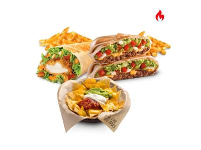 Para 2: Chicken Burrito y Crunchywrap con Nachos Supreme