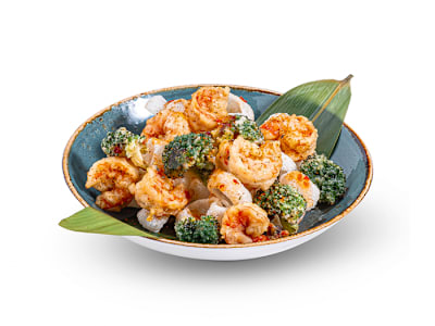 Langostinos con brocoli tempurizado [D]