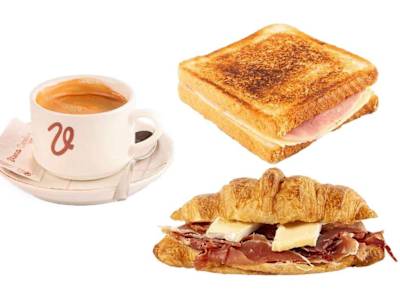 Café o infusión con sándwich mixto o croissant relleno
