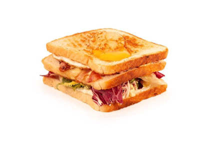 Sandwich Sandwich Viena: jamón york, bacon, queso Edam, huevo frito y vegetales