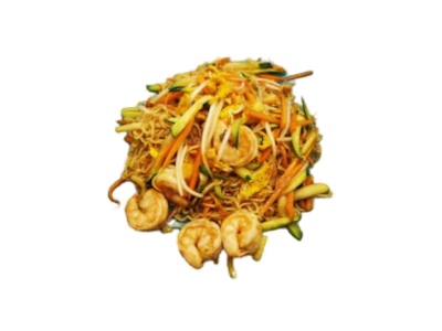 Ramen saltato con gamberi