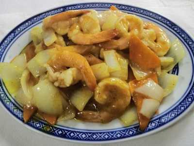 Gamberi con Cipolla al Curry